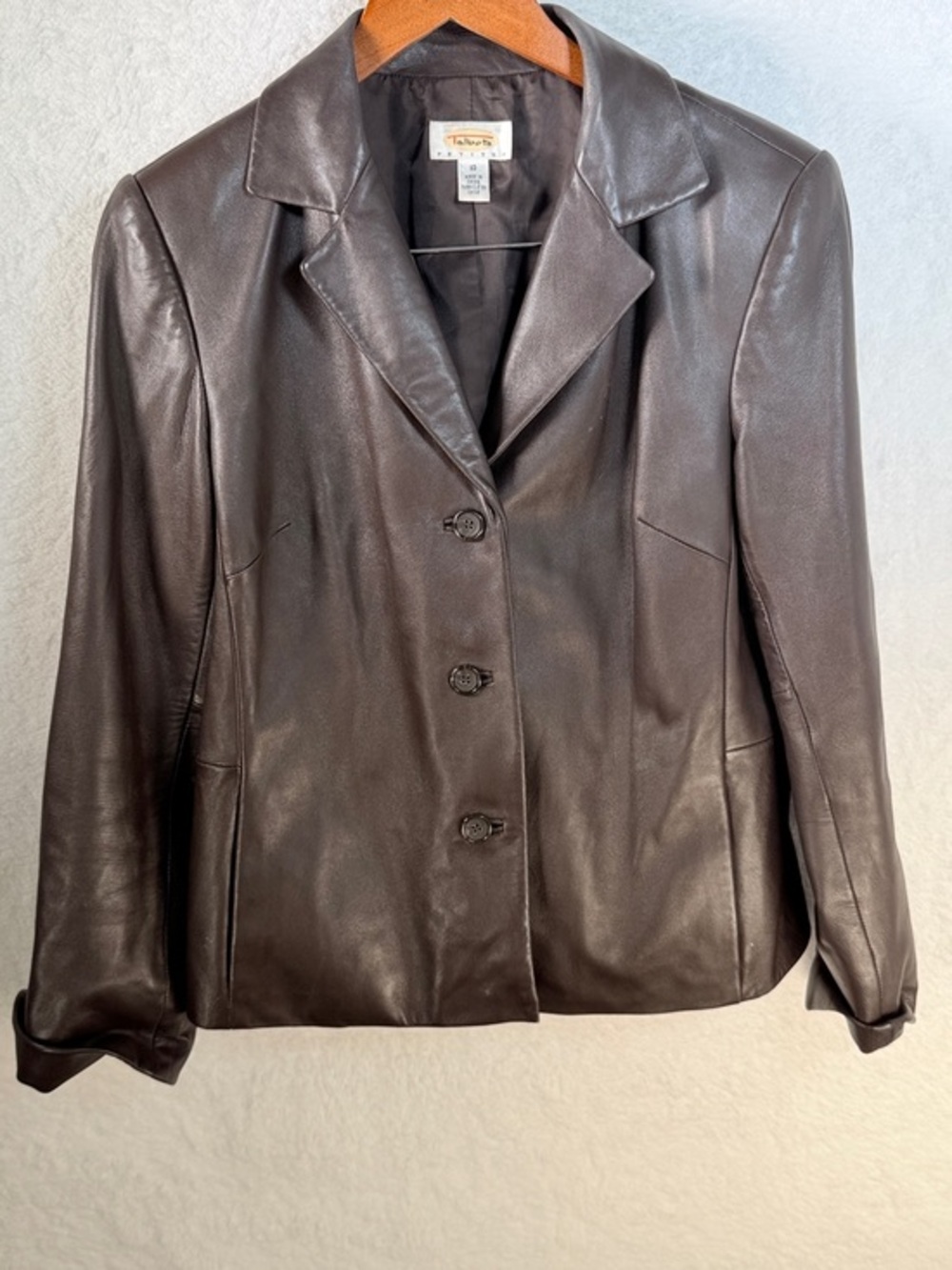 Talbots Petites 100% Leather Brown Tailored Blazer Jacket Women’s 10P